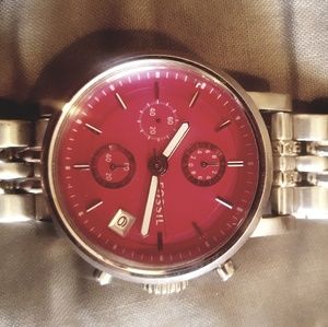 Silver Fossil Watch with Pink Face